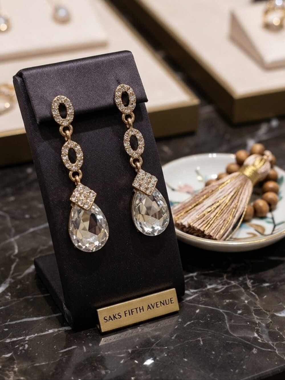 New Women's Crystal Teardrop Dangle Earrings Gold Formal Cocktail Earrings